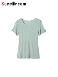 SuyaDream Women T shirt 30%Silk 70%Viscose O neck Short Sleeved Bottoming shirt 2026 Summer Shirt Basic Top White Black