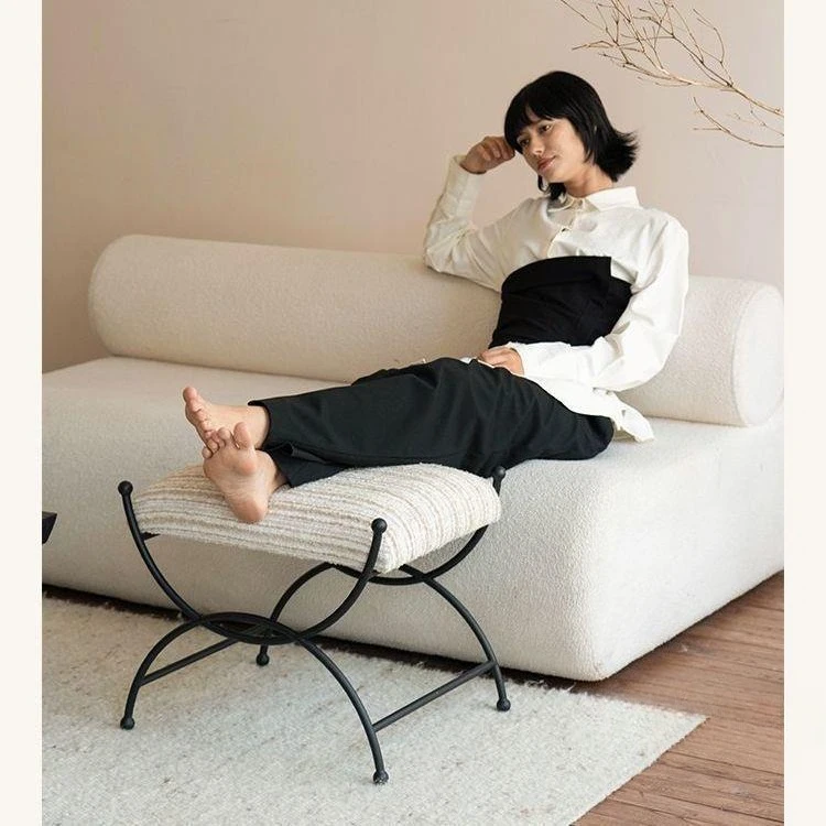 Retro door shoe changing stool metal soft bag pedal small sofa stool dressing stool