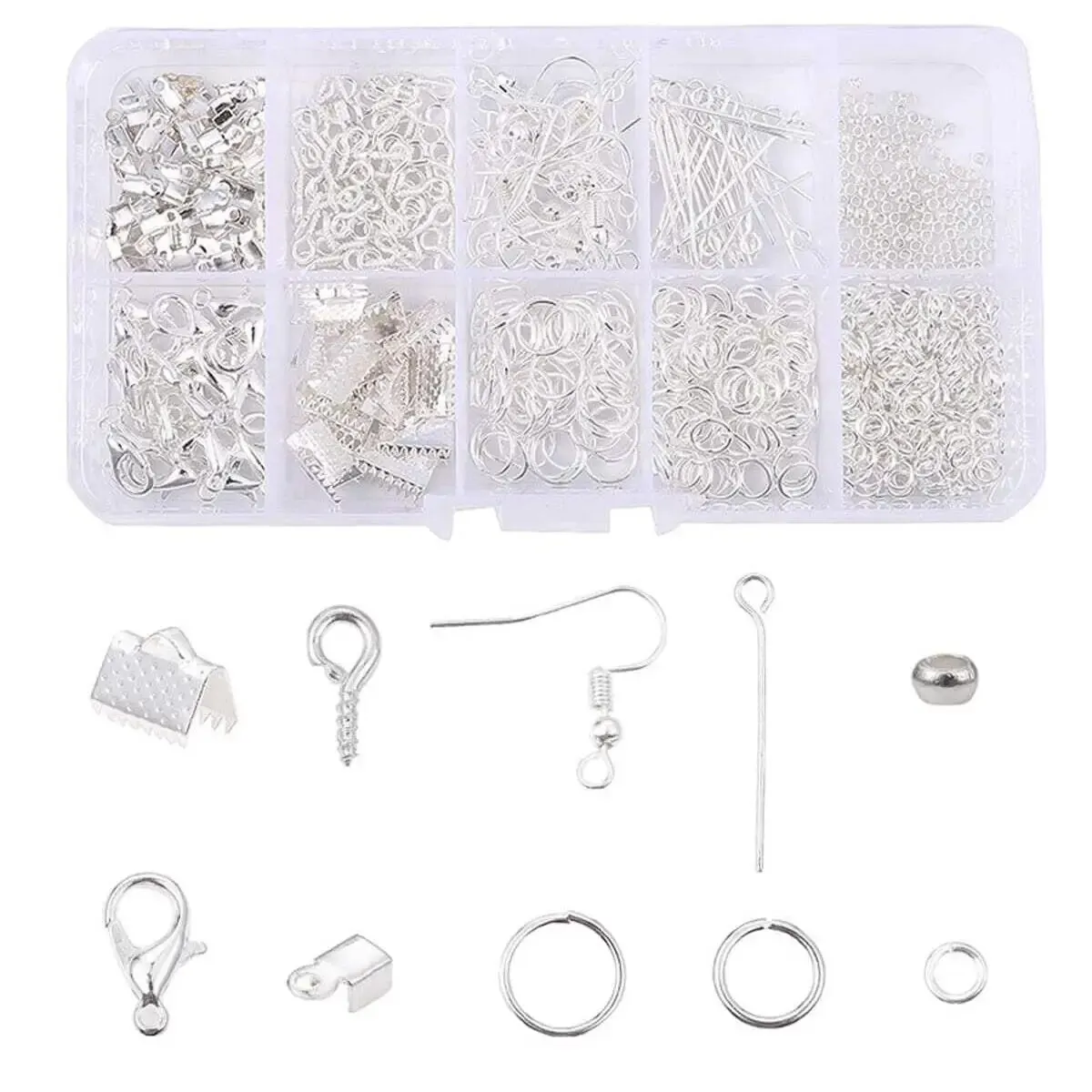 700PCS 4Color 10 Grid Box Decoration Accessories Lobster Buckle Horse Buckle Opening Single Circle Ear Hook 9 Character Needle