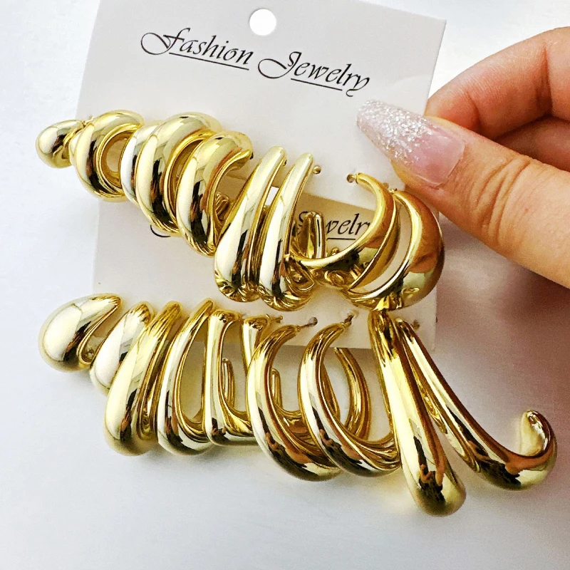 20-teiliges Vintage-Ohrring-Set in C-Form mit Wassertropfen für Damen, modisch, Punk, übertrieben, glatt, CCB-Ohrstecker, Schmuck für den täglichen Gebrauch