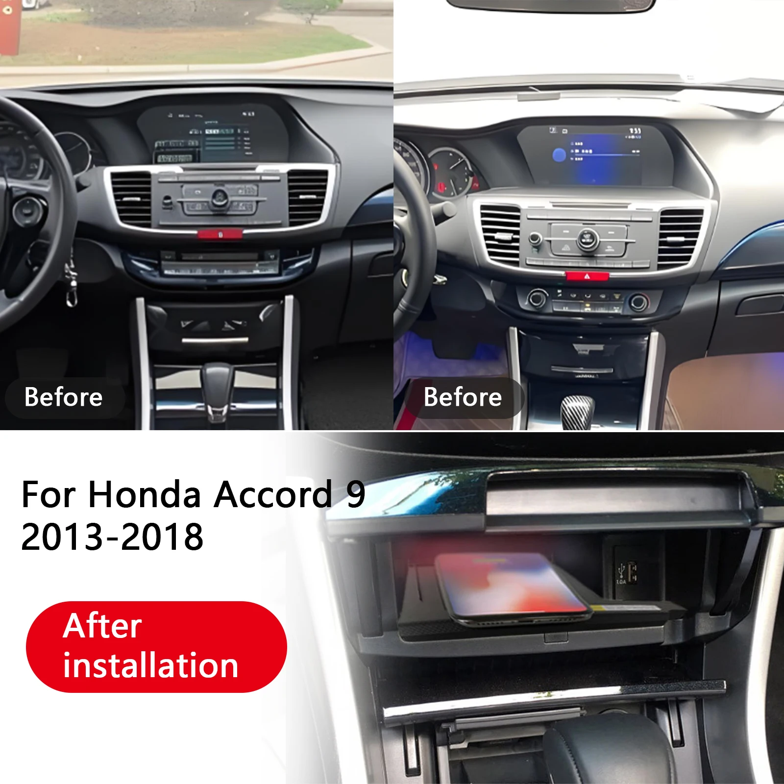 O mais recente carregador de celular sem fio rápido para console central de carro Honda Accord 9 2013-2018, placa de carregamento, suporte de carregam