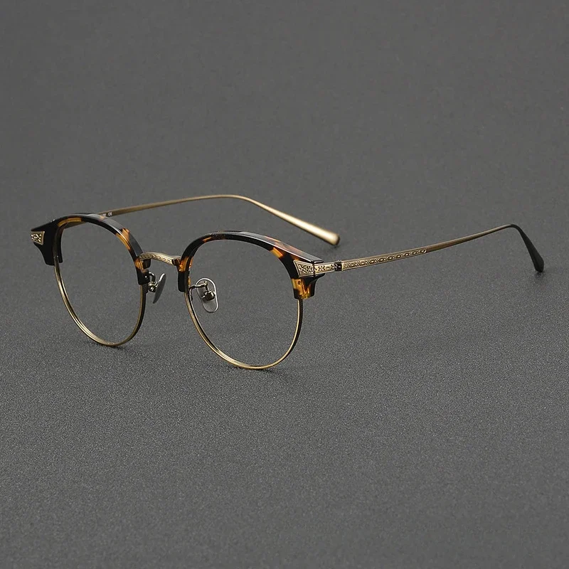 

Retro Titanium Round Glasses Frames Japanese Designer Top Grade Semi-Eyeglasses for Men Women Handmade Myopia Blue Blocking