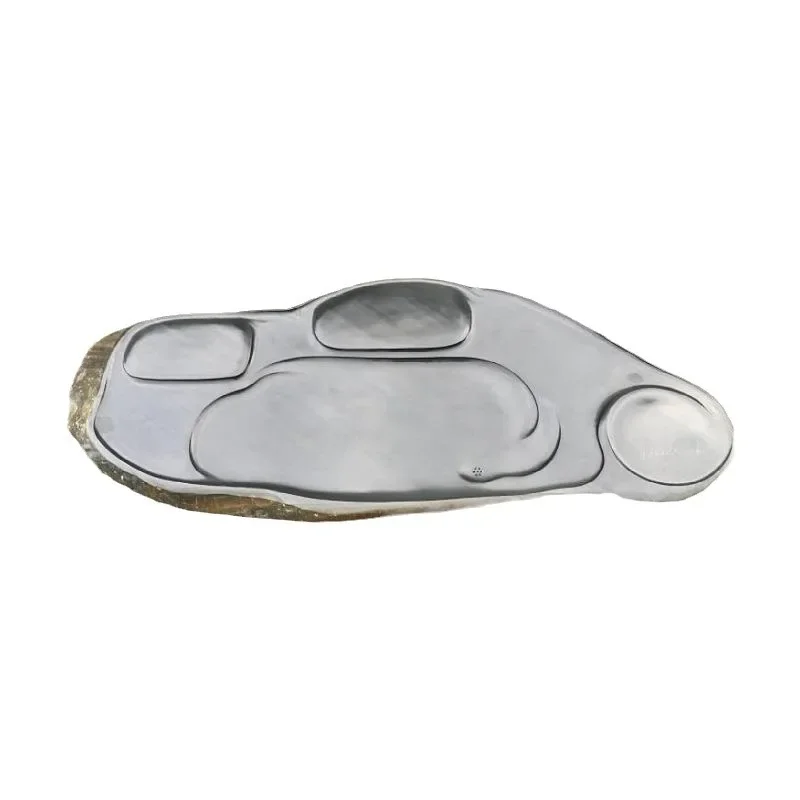 Natural inkstone plain surface tray retro sea wool stone  set gold skin black stone tea table