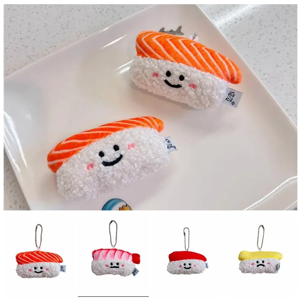 Mini Salmon Sushi Plush Doll Keychain Key Buckle Expression Plush Doll Toy Plush Backpack Charms Children