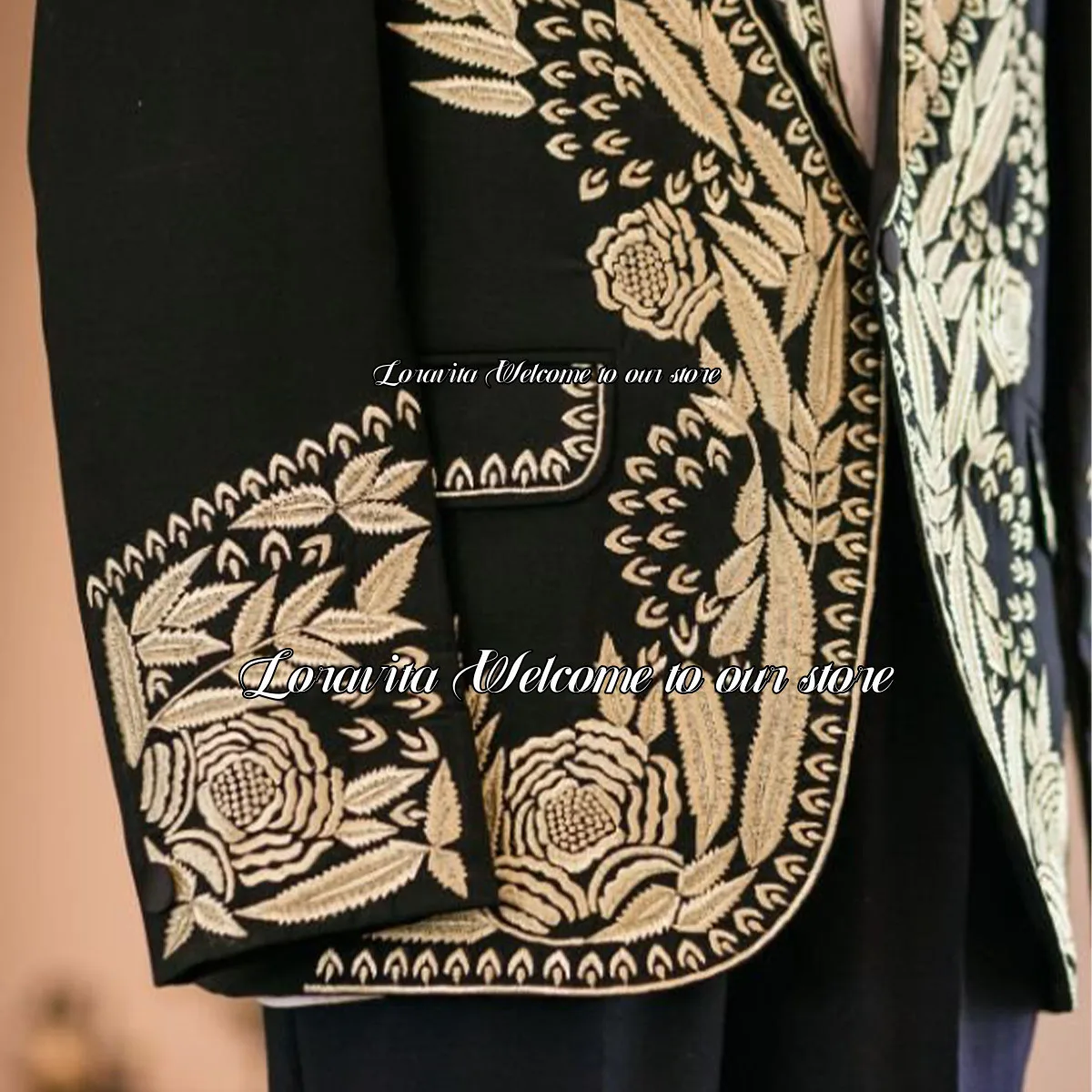 Formal 2 Pieces Set Wedding Groom Dinner Luxury Gold Embroidery Ornament Tuxedo Men Suits Party Male Prom Blazers Costume Homme