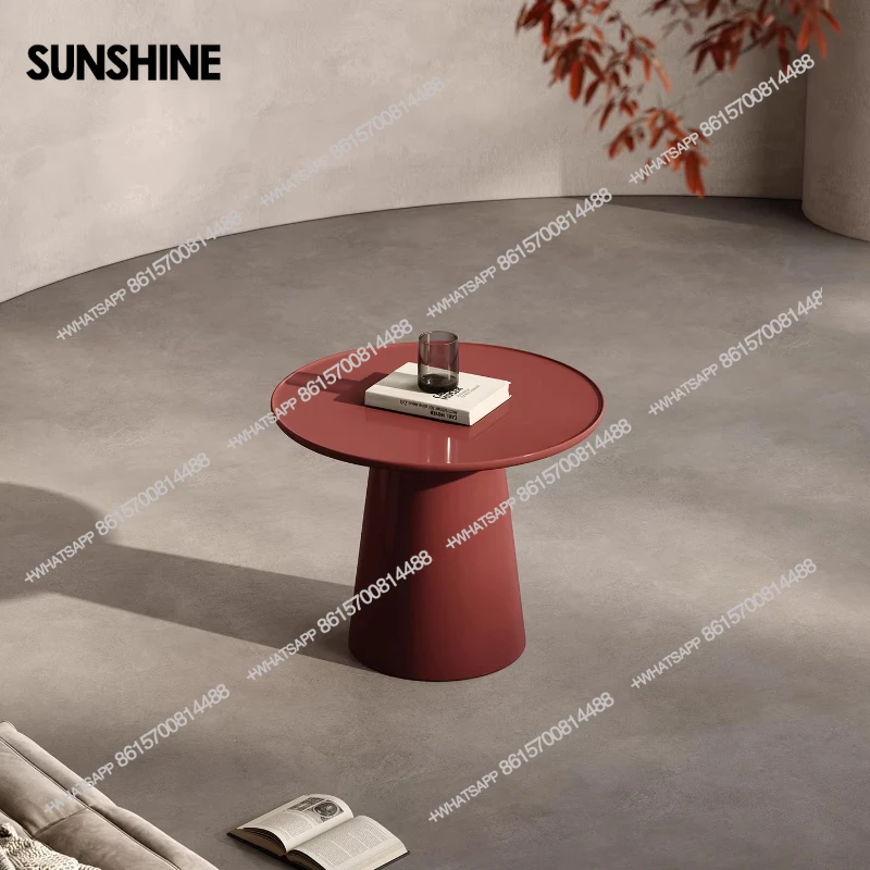 

Italian minimalist red glossy lacquered side table living room modern simple small round table
