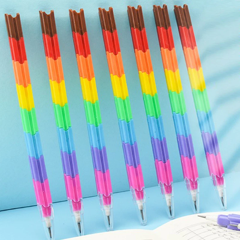 

21pcs Cute Kawaii Plastic Bullet Building Block Pencil Rainbow Color Pencils Kid School Graffiti Drawing Painting Pen Stationery