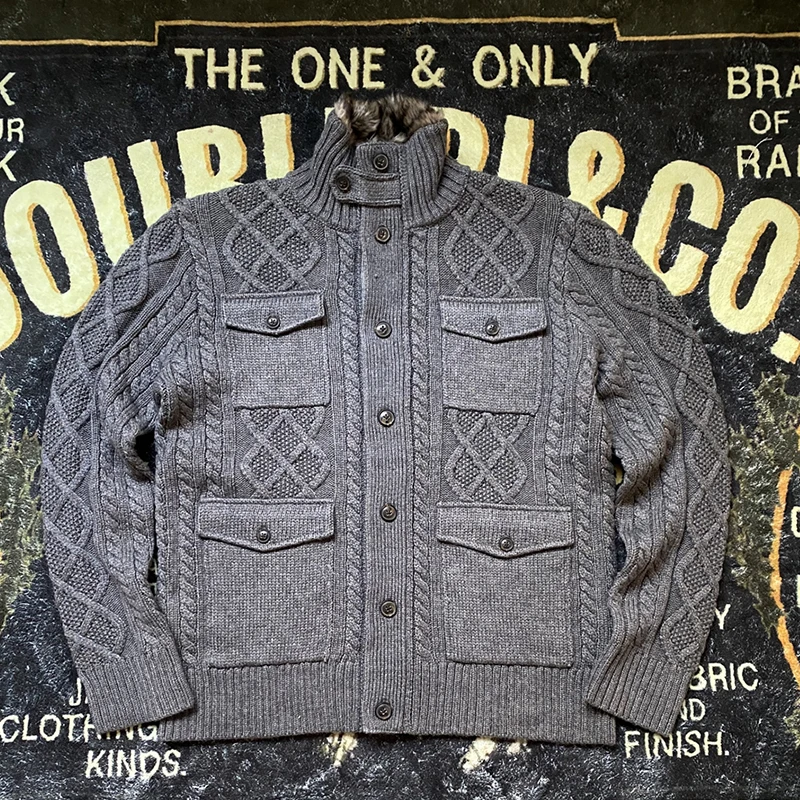 

Men's American Retro Wool Blend Heavyweight Linen Pattern Open Cardigan Sweater Four ket Workwear Casual Sle Spring Autumn