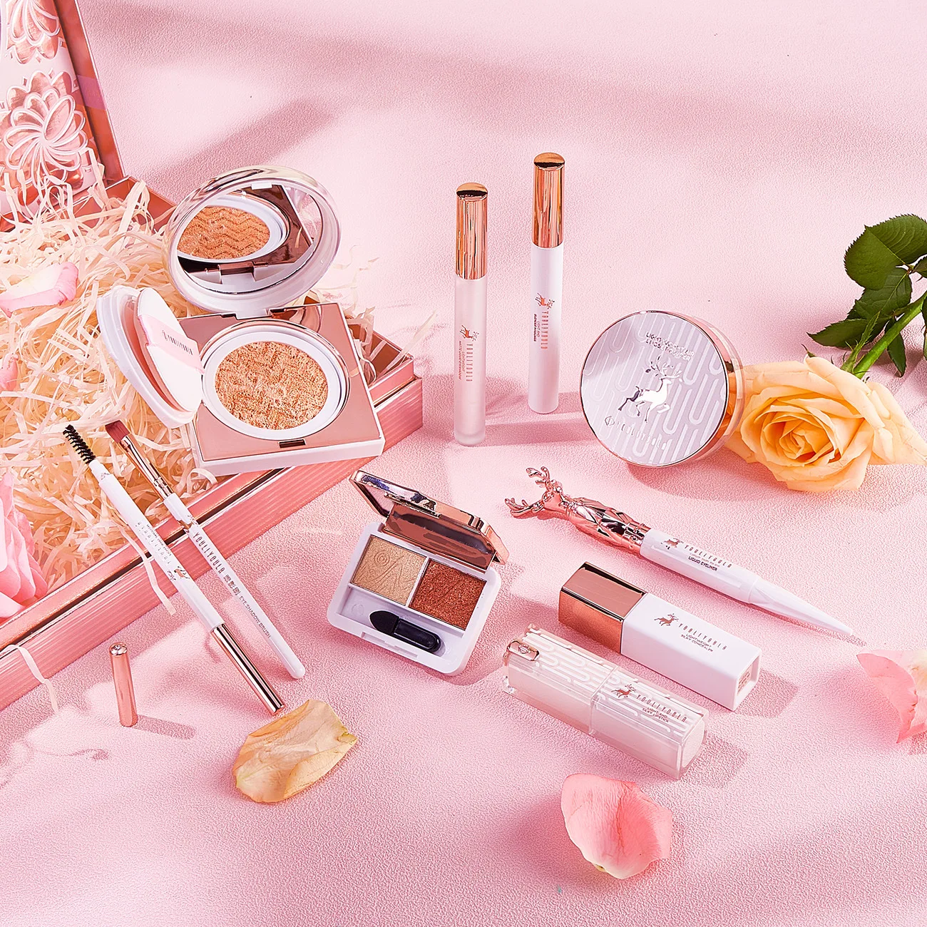 طقم مكياج مكون من 10 قطع، وسادة خافي عيوب احترافية كاملة، كريم BB، أحمر الشفاه، ظلال العيون، هدية عيد ميلاد، صندوق مكياج لمستحضرات التجميل