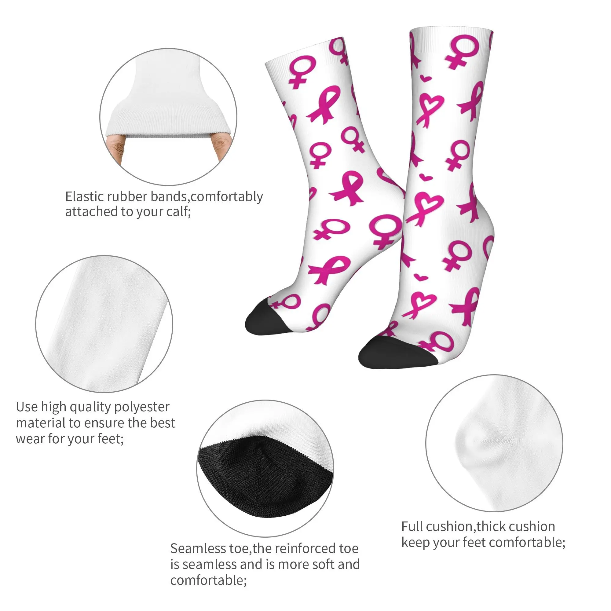Breast Cancer Awareness Month Socks Men's Women's Happy Ribbon Socks Crazy Spring Summer Autumn Winter Middle Tube Socks Gift
