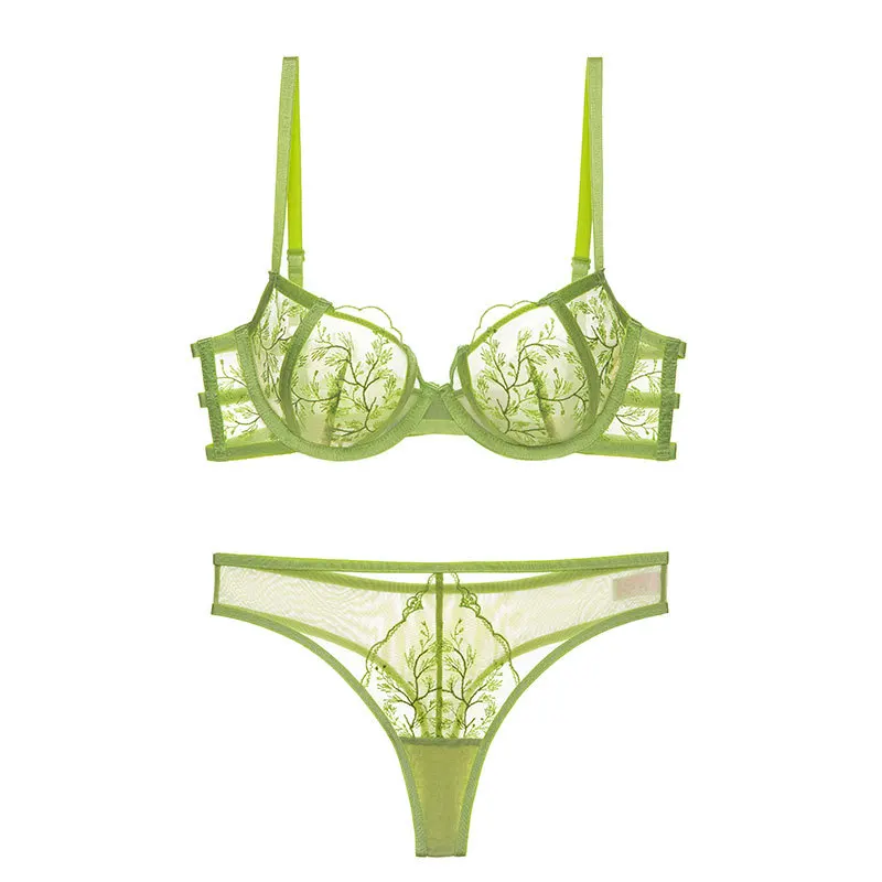 

L'bellagiovanna Sexy Lingerie Set for Women Embroidered Floral Bra & Thong Ultra-Thin Sheer Underwire Shaping Underwear ABCD Cup