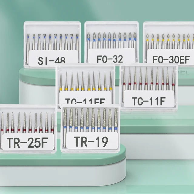 Wiertła diamentowe dentystyczne 10 sztuk/zestaw wiertła o średnicy FG 1,6 mm szybki uchwyt wiertła serii TC/TF/TR/BC/DI/EX/FO/SF/SI/SO