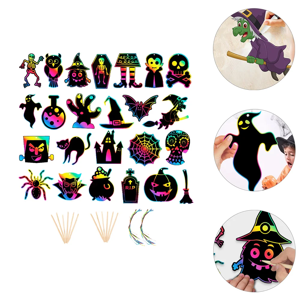 60 Pcs Halloween Scratch off Kids Paper Toys Theme Toddler Party for Painting Puzzle