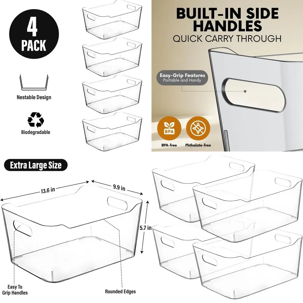 

Большие пластиковые контейнеры для хранения, органайзеры для кухни и кладовой, решения для хранения в холодильнике для дома, ванной комнаты, морозильной камеры, прачечной