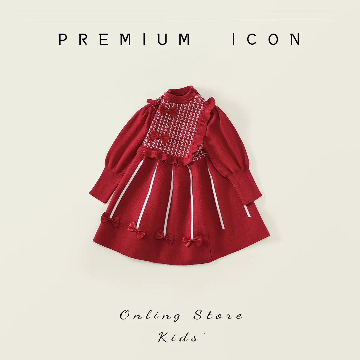 فستان سترة محبوك للفتيات مع فيونكة حمراء وأكمام طويلة فستان شتوي لخريف عيد الميلاد وحفلات أعياد الميلاد وملابس الأطفال الصغار #2