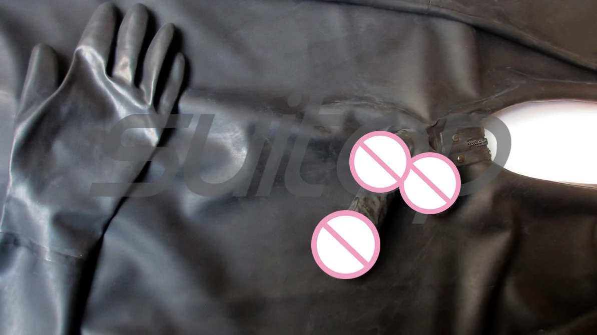 Suitop Мужской латексный комбинезон с полным покрытием, резиновый зентай с пени, презерватив для мужчин (молния сзади) (только открытый нос)