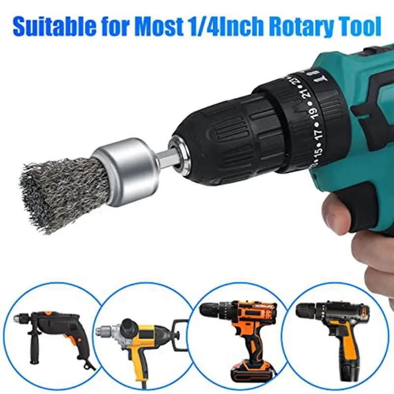 12PCS Wire Brush Wheel For Drill Wire Wheel Cup Brushes For Drill Paint Surface Rust Removal And Small Spaces-AT64
