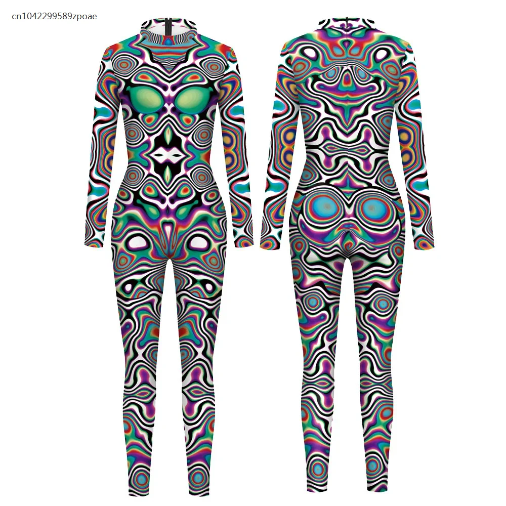 Costumes de cosplay pour femmes, ouverture de carnaval, impression en spirale 3D, combinaison mince sexy, performance Zentai, fête adulte, costume de batterie, 2024