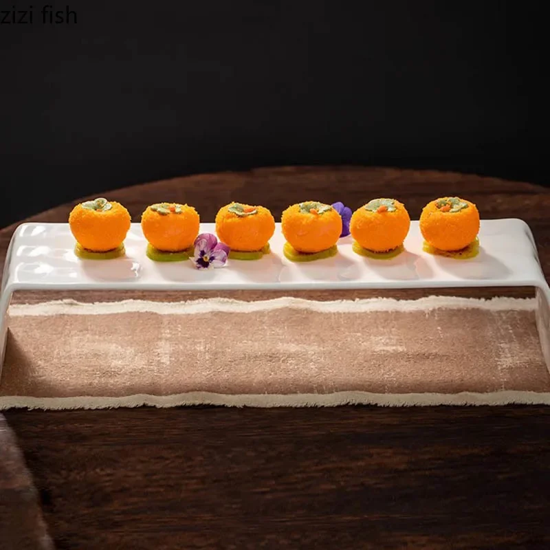 Creative Solid Color Ceramic Arch Bridge Plate Restaurant Sushi Plate Dessert Snack Plate Molecular Cuisine Specialty Tableware