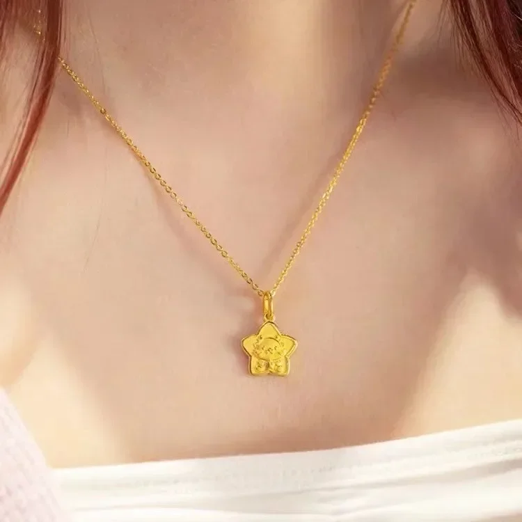 

Pure gold clavicle chain real gold 24K star dragon pendant dragon year zodiac pendant men and women gold necklace AU999