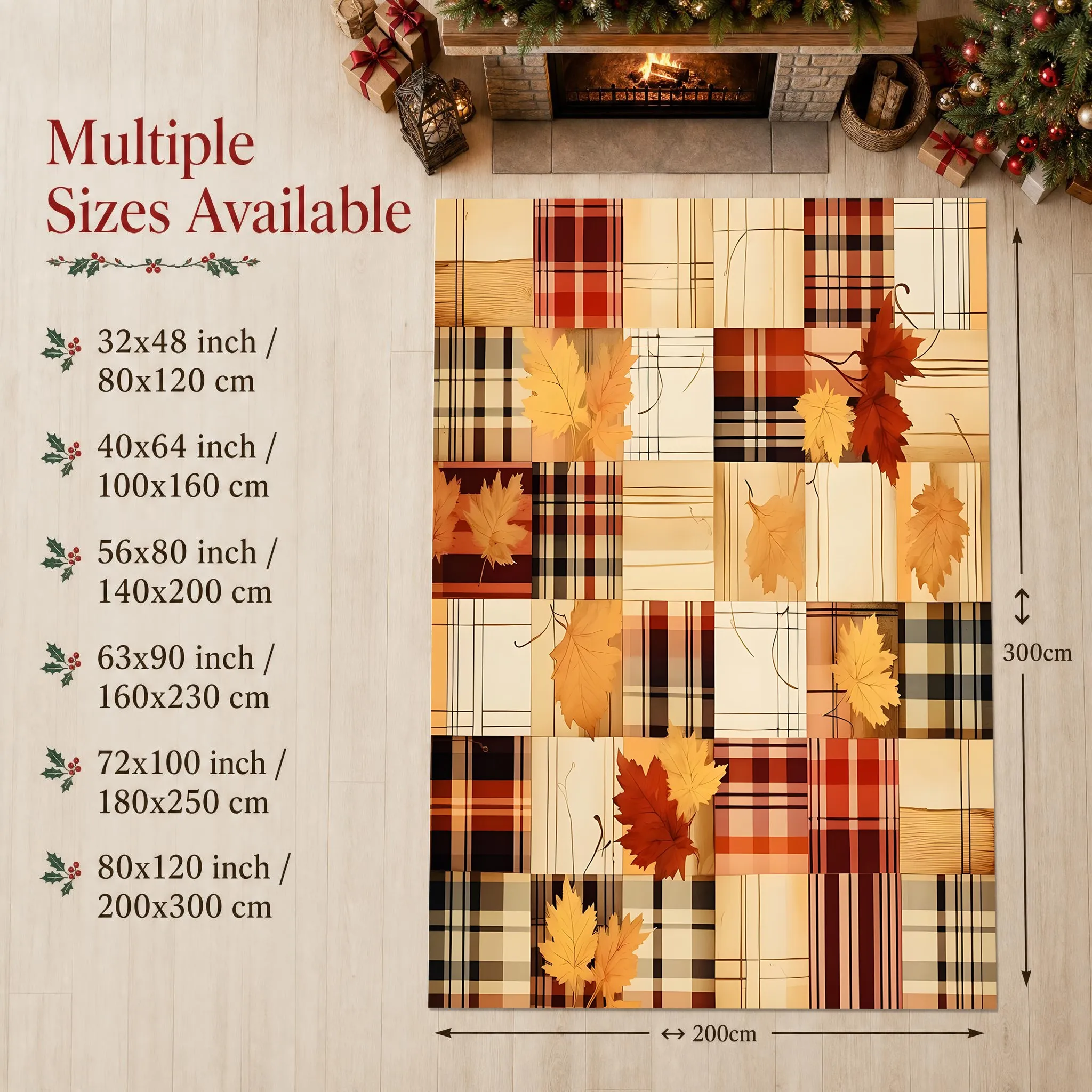 Checkered Maple Leaf American Retro Thanksgiving Velvet Rug for Living Room, Bedroom, and Bedside, Creating a Warm and Cozy Autumn/Winter Atmosphere