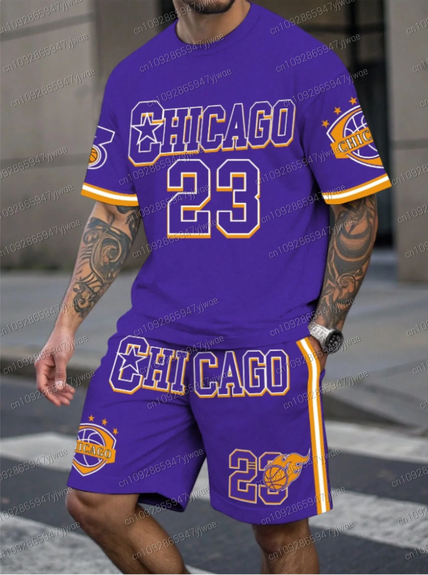 

Summer 2025 Men CHIAGO 23 print Quick Drying Sports Football Suit Adult round Neck Training Set Latest Design tracksuit