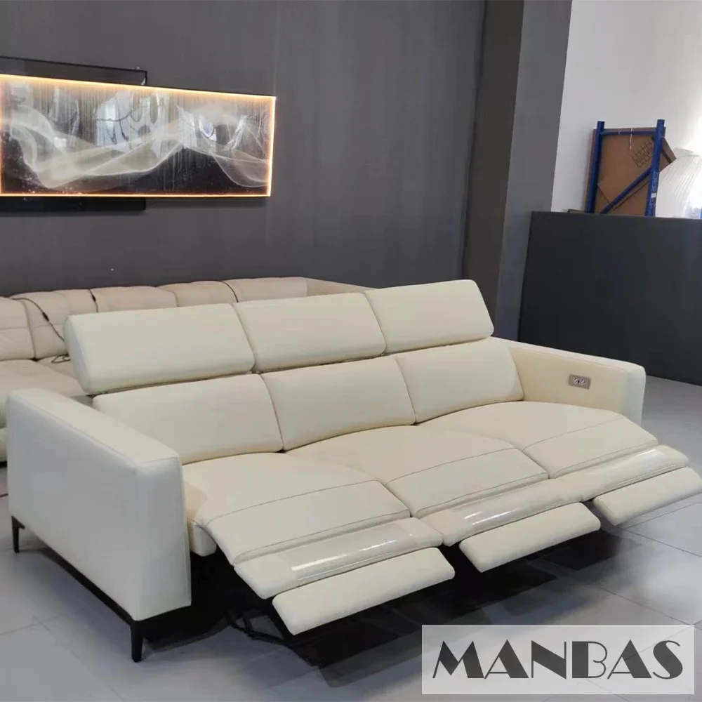 Linlamlim Genuine Leather Sofa Set with Power Recliner and Italian Leather Couch Multifunctional Theater Electric Reclining Seat