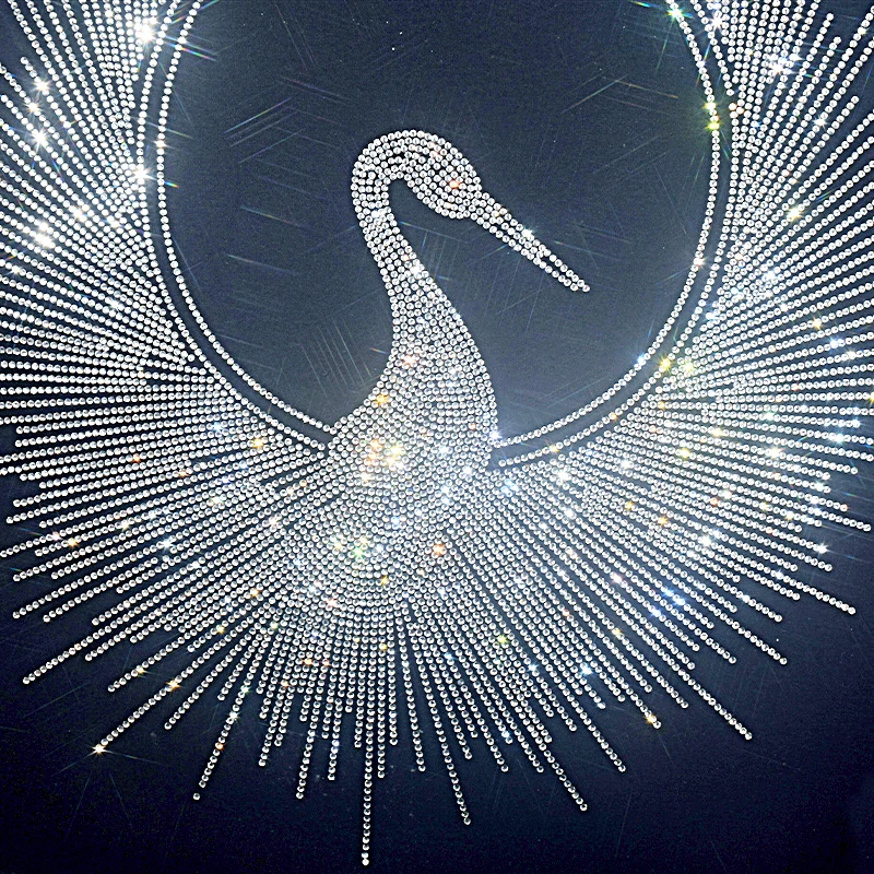 Silver Swan Hot Diamond Sequin Iron on Applique Patches Hot Fix Rhinestone Transfer Motifs Transfer on DIY Shirt Dress.