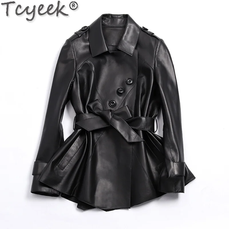 100% Jaket Kulit Asli Wanita Musim Semi Musim Gugur 2023 Mantel Kulit Domba Hitam Jaket Wanita Mode Korea Chaquetas Gxy51