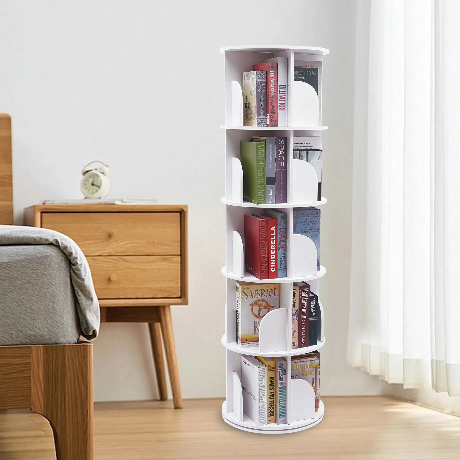 

360° Rotating Bookshelf 5-Tier Book Organizer White Floor Standing Bookcase Storage Rack For Kids Adults Home Office Study Room