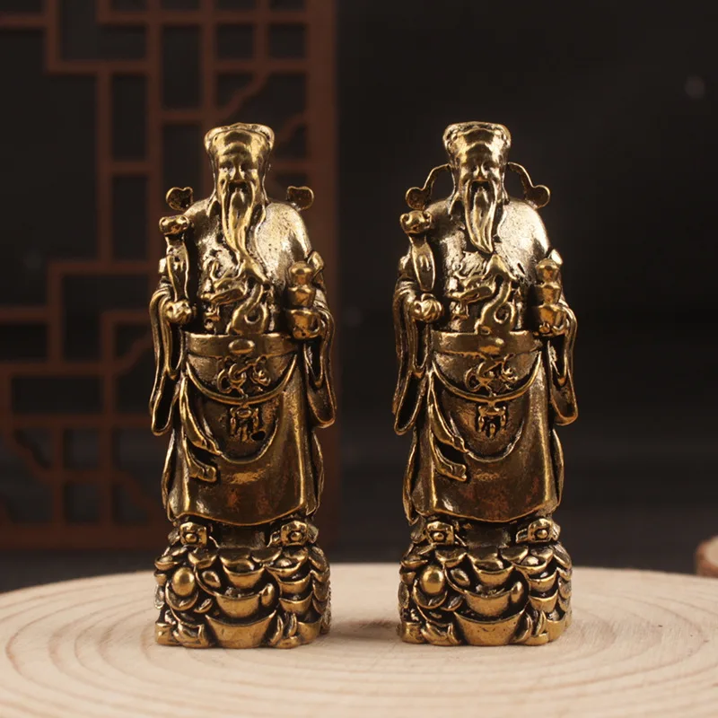 New Brass God of Wealth Figurine Home Office Desktop God of Wealth Craft Decoration Small Brass Figurine Wholesale