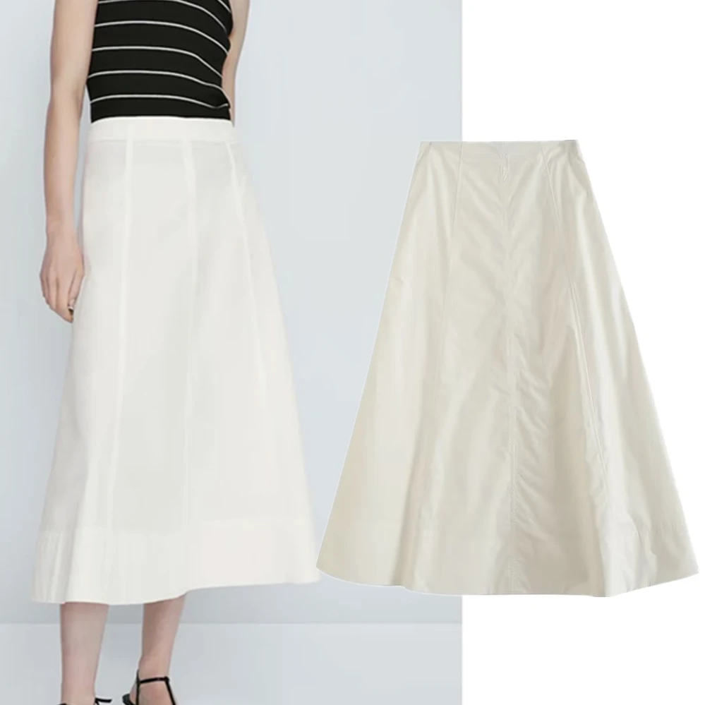 

Jenny&Dave Office Ladies Commuter Casual Midi Skirt Women Japanese Style Simple Retro High Waist Solid Color A-line Skirt