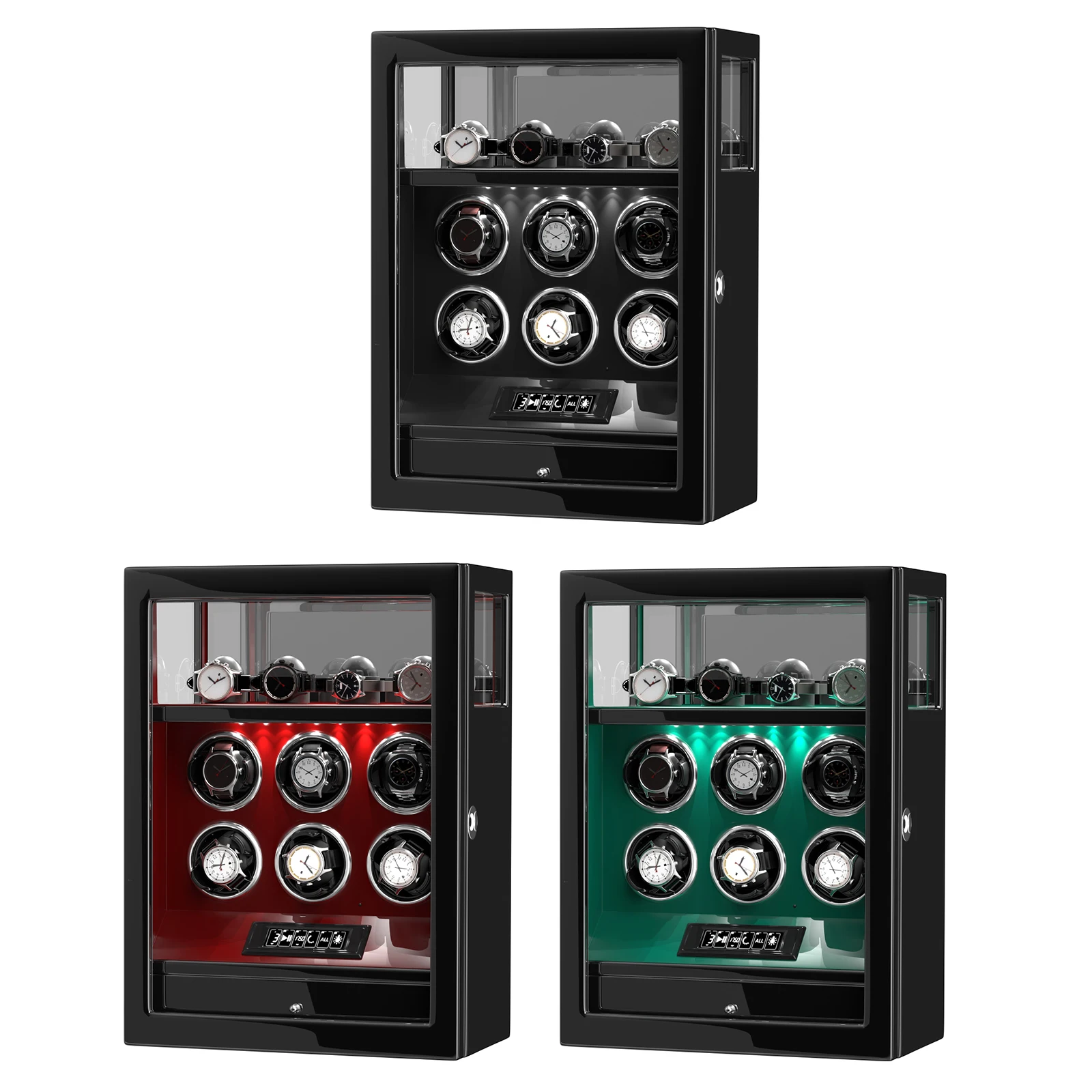 Fingerprint Automatic Watch Winder 6 Slots Storage Box with 4 Display Cases Mabuchi Motor for Mechanical Watches Storage