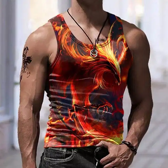 New Phoenix Flame Tank Tops Abstract 3D Print Men's Oversized Fitness Gym Vest Harajuku Sleeveless Tops Man Streetwear Clothing