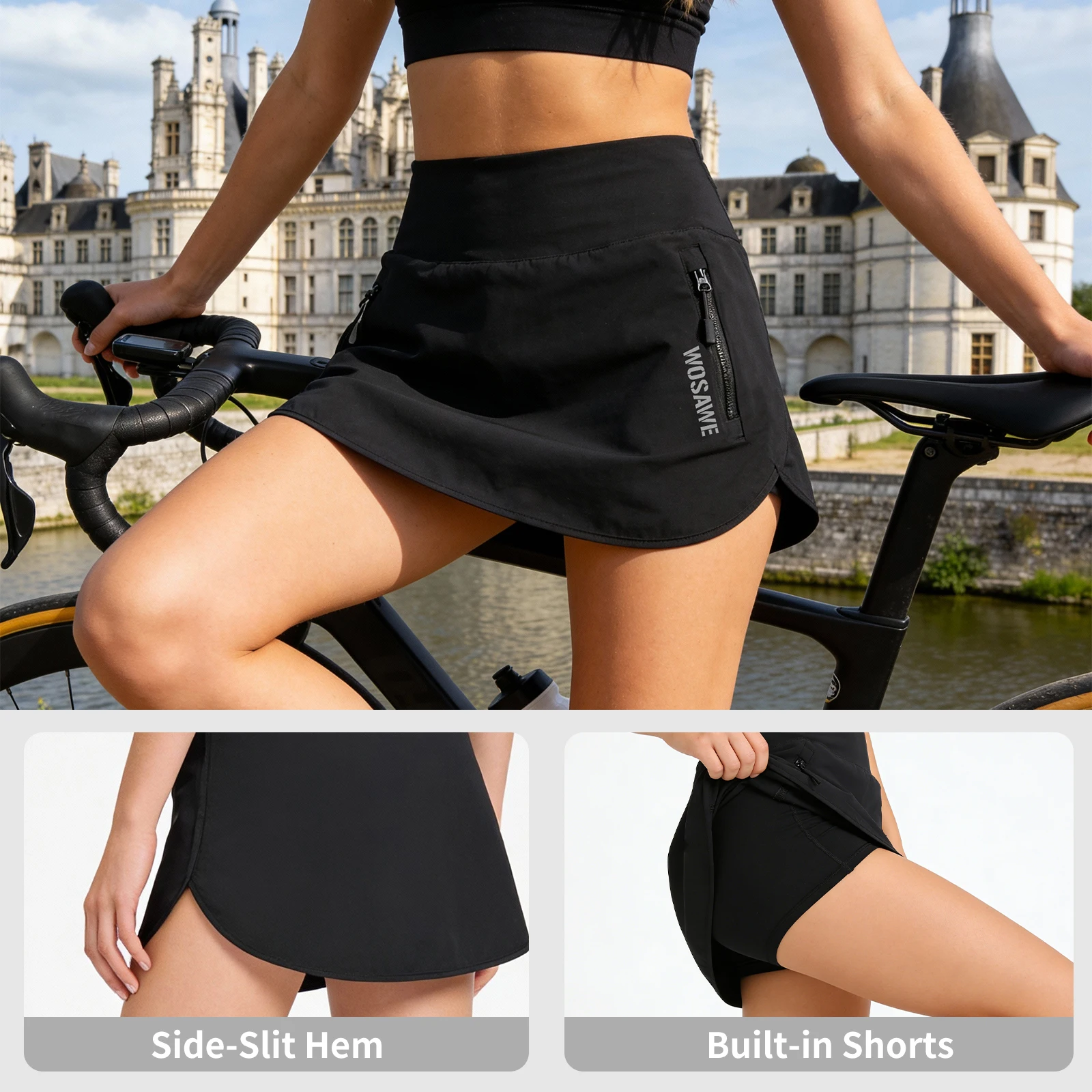 WOSAWE Women Cycling Shorts 2-in-1 With Silicone Cushion MTB Bicycle Bike Shorts High Waist Riding Skirt