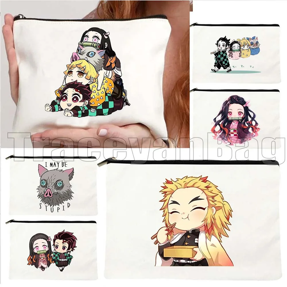 

Demon Slayer Anime Kimetsu Kamado Nezuko Girl Inosuke Muichiro Tokito Tangiro Gifts Canvas Cosmetic Makeup Bag Pencil Case Pouch