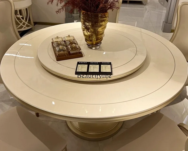 2 yj15 Round Dining Table American Light Luxury Home Simple European Champagne Gold French Style