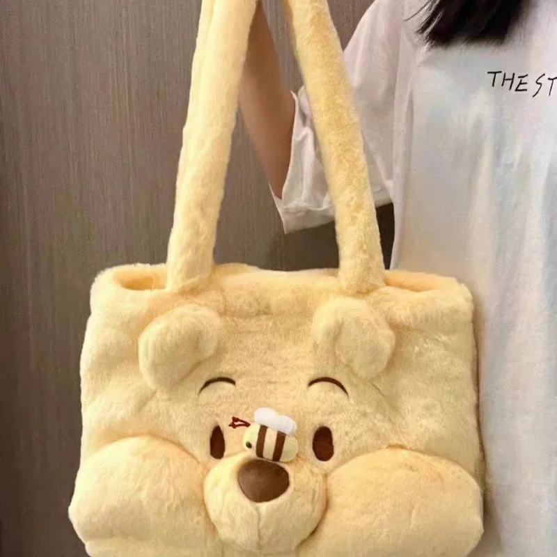 2025 جديد الخريف والشتاء سعة كبيرة واحدة حقيبة كتف ويني الدب حقيبة قطيفة طالب ركاب حقيبة يد