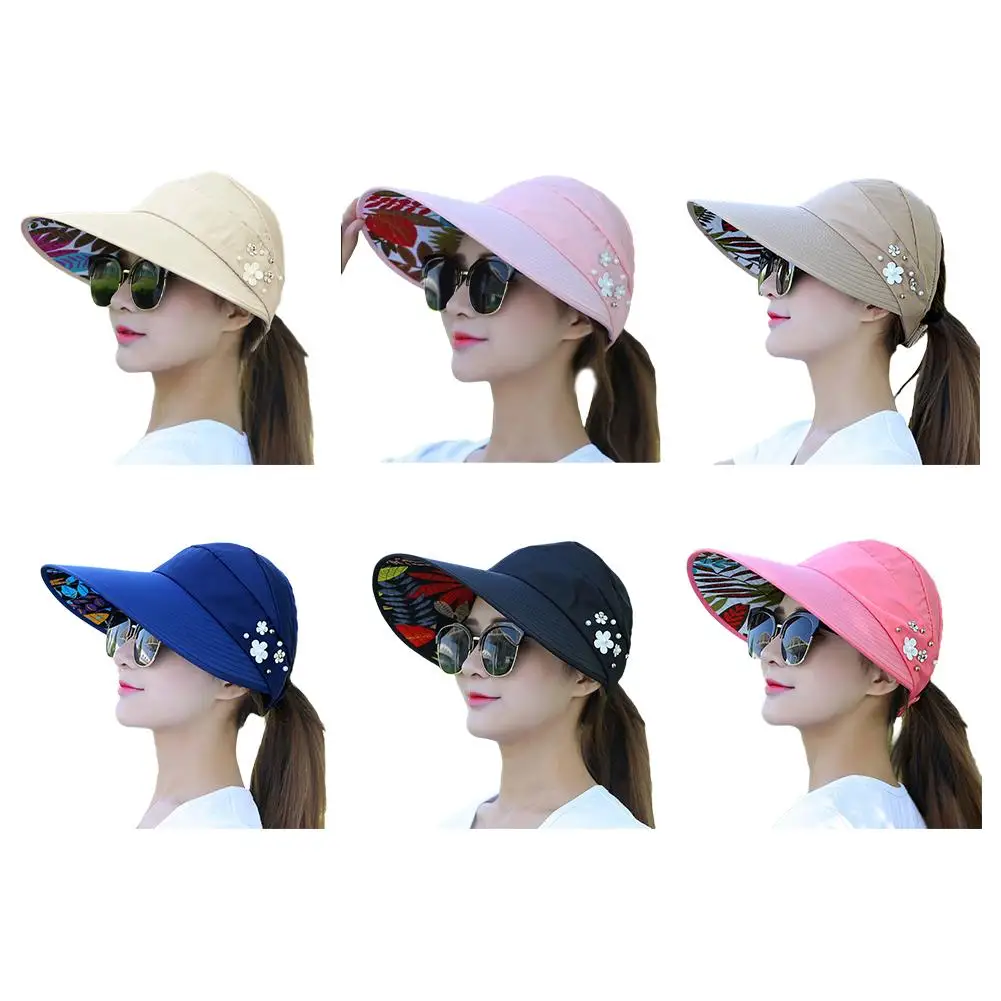 Wide Brim Beach Sun Visor Adjustable Hat Golf Sun Cap Summer Outdoor Leisure Hat Ladies UPF50+ UV Protection Casual Baseball Cap