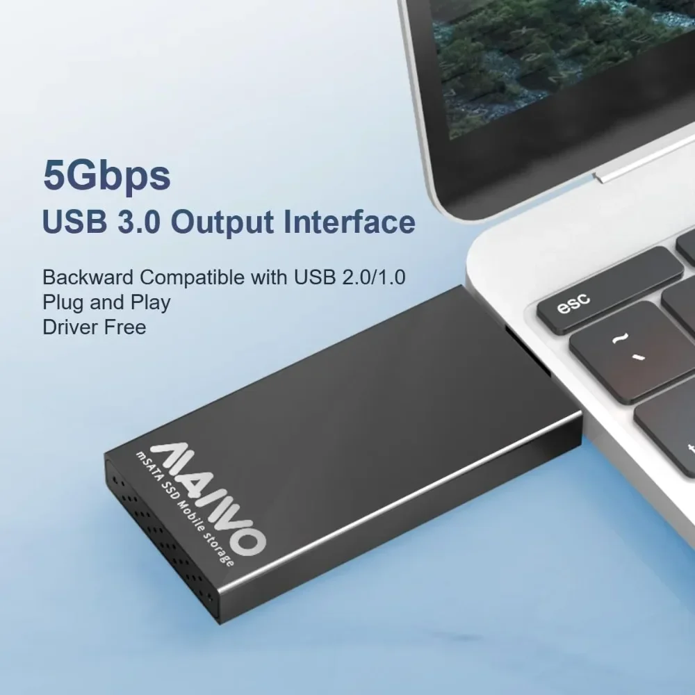 Maiwo msata para usb 3.0 adaptador caso para 30x50mm mini sata ssd 5gbps 2tb capacidade gabinete de unidade externa nenhum cabo necessário