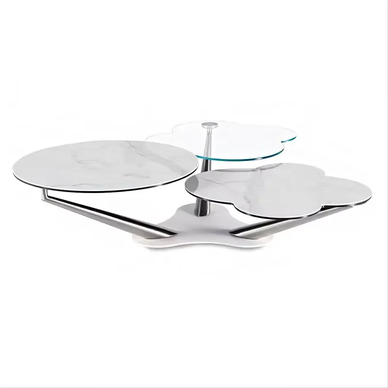 Light luxury cloud coffee table elegant rotatable natural marble modern home living room coffee table