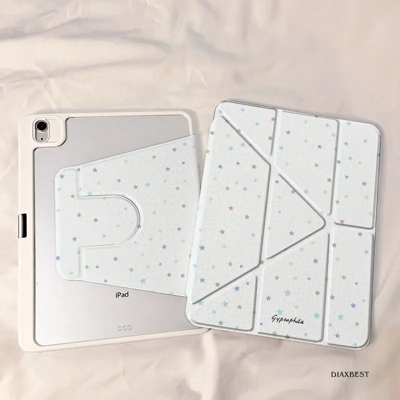 Korean Y-fold Rotate Blue Star iPad Case For iPad Pro 11 13in 2025 iPad Pro 12.9in Air7 10/11th M4/5 Anti fall Protective Cover