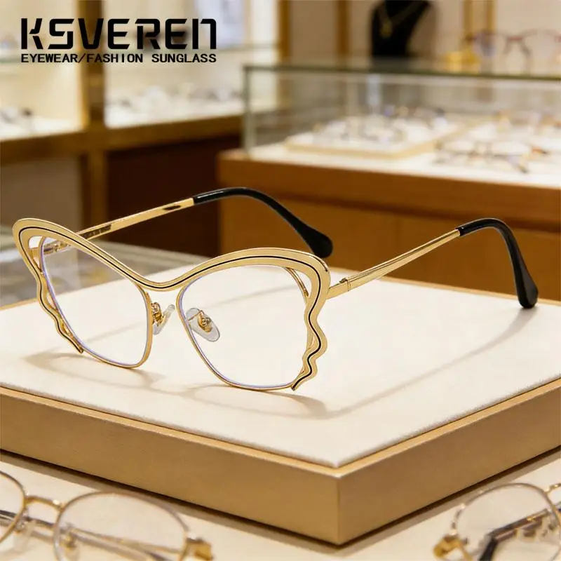 Metal Butterfly Anti Blue Light Reading Glasses Women Designer Presbyopic Glasses Customizable Diopter Prescription Eyewear