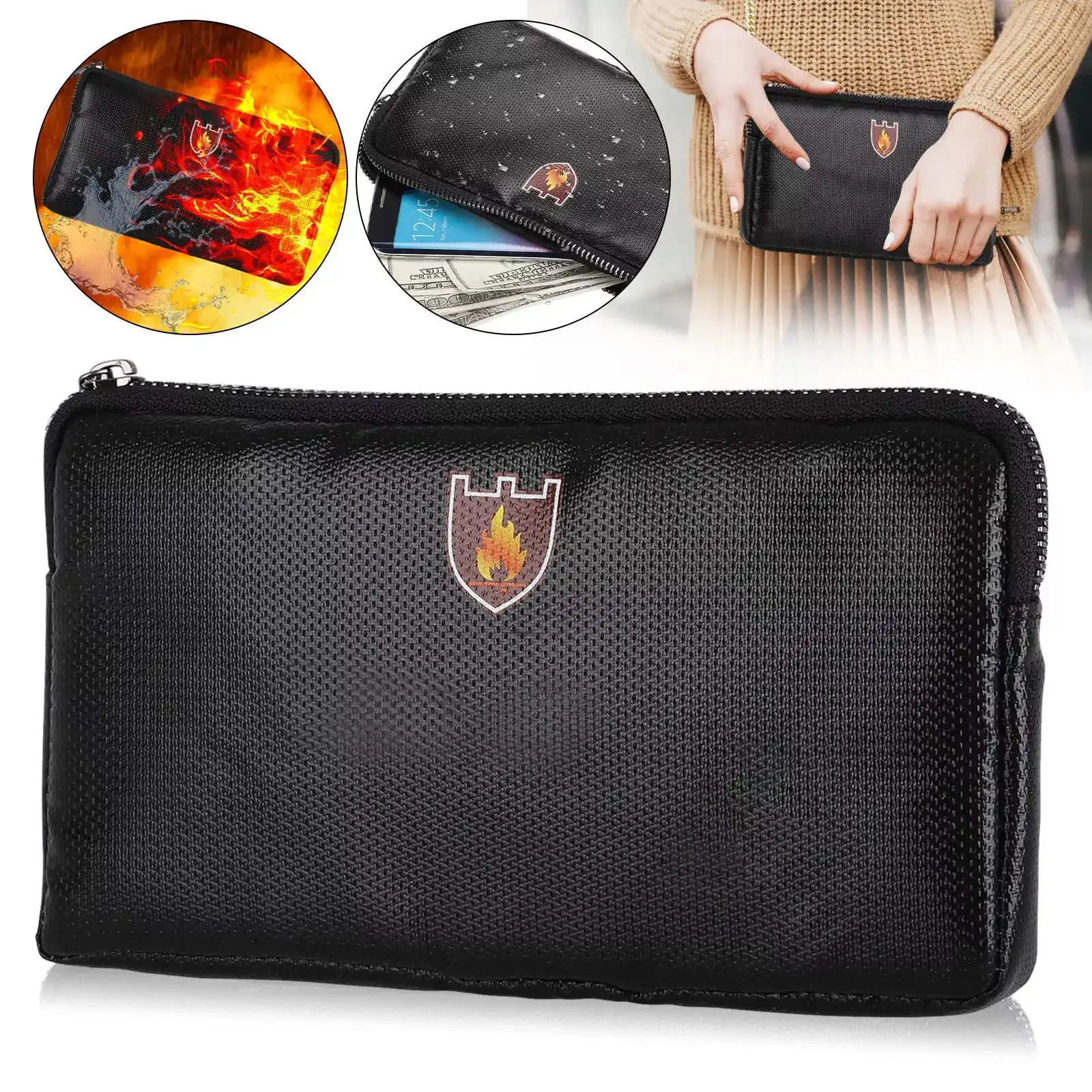 8.07*4.33 inch Portable Fireproof Bag Waterproof Cash Money Safety Bags 1292℉ Upgrade Document Currency Pouch Protable Handbags