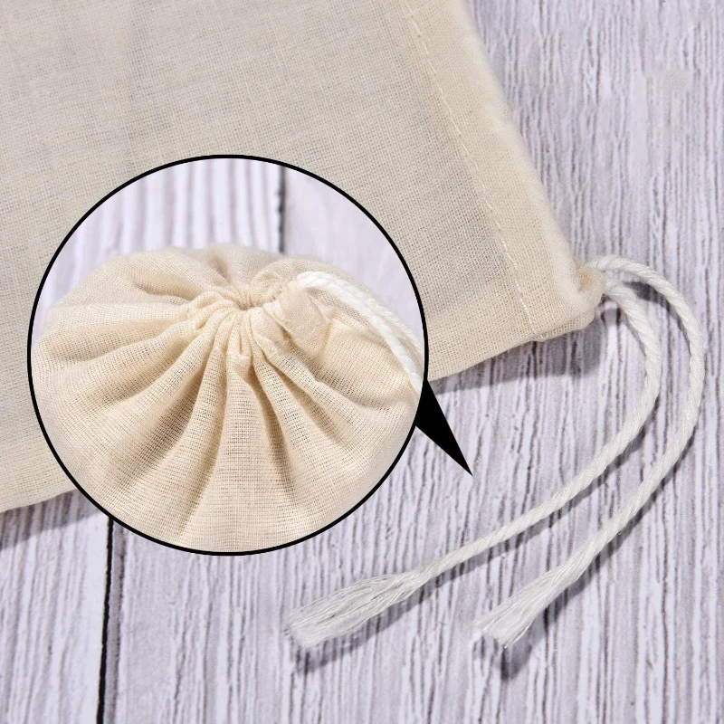 50pcs Pure Cotton Gauze Cloth Bag Single Suction Filter Bag Marinade Seasoning Dreg-separating Drawstring, Cotton Cloth Tea Bag