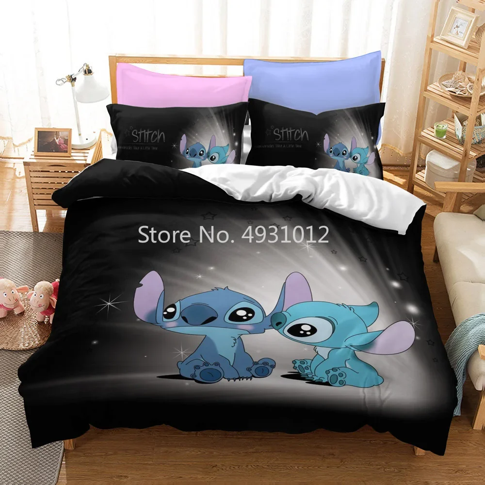 Disney Lilo & Stitch Bedding Set Cute Cartoon Bedspread Single Double King Size Bedclothes Children's Kids Boys Bedroom