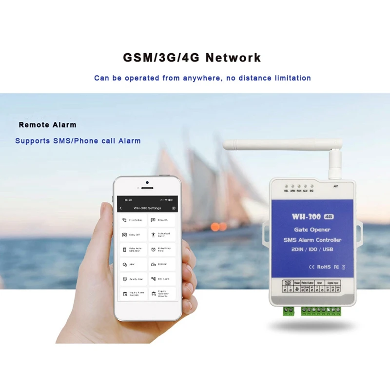 4G GSM WH-300-US 게이트 도어 오프너 릴레이 스위치 리모컨은 APP 제어로 원격 무선 경보를 지원합니다.