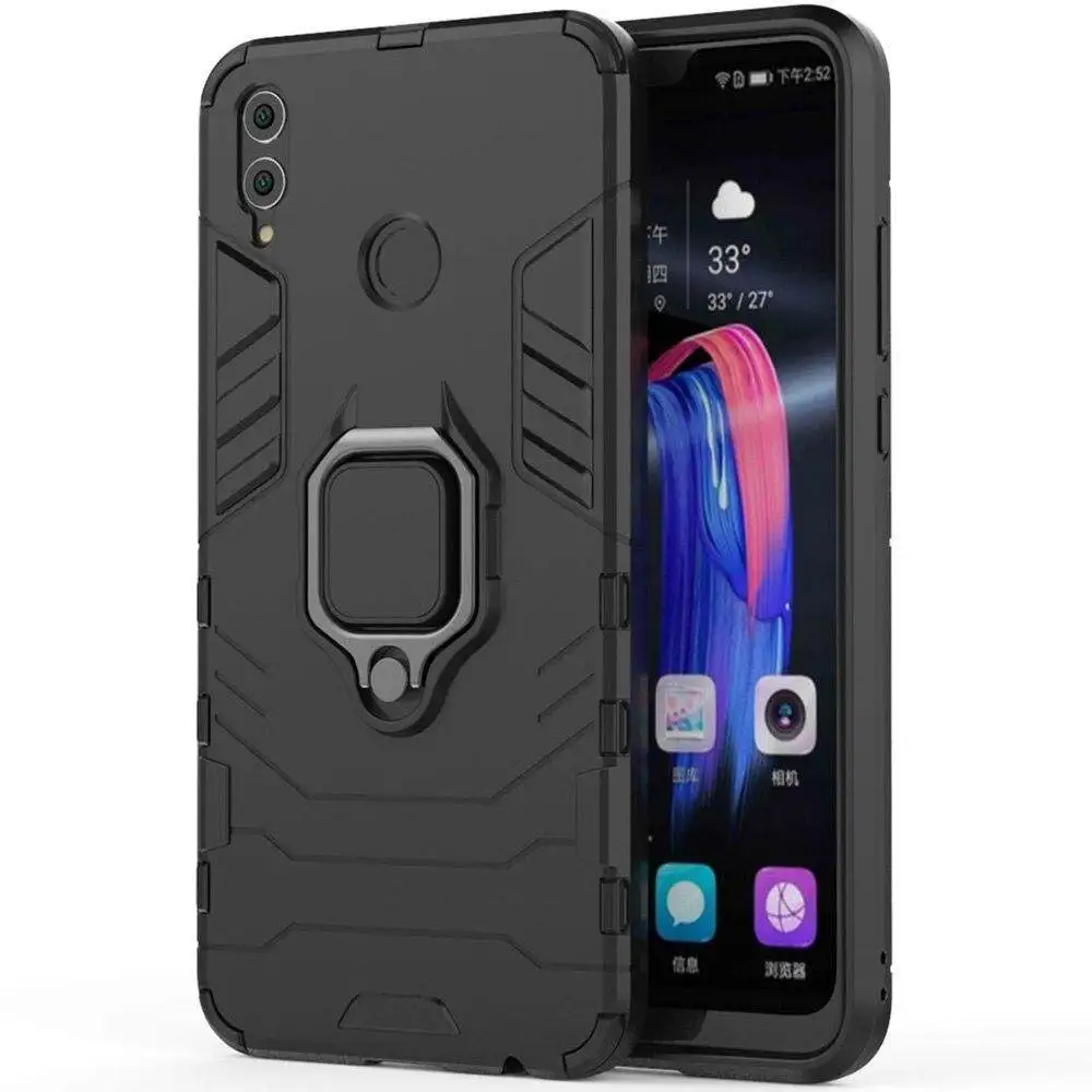 Caso de silicone à prova de choque para huawei honra 8x, pc duro e duro, armadura de luxo, com suporte do anel do metal