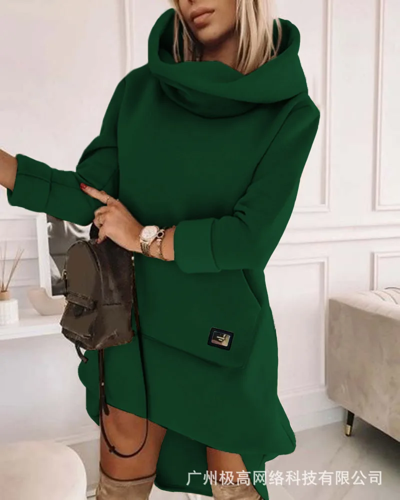 Elegant Dresses for Women Beaded Hooded Casual Sweatshirt Dress 2024 Autumn Winter Spring Fashion Casual Female Clothing