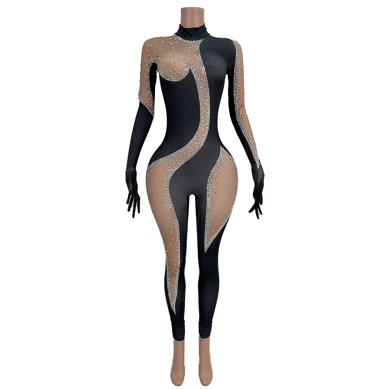 Fashion Diamond Jumpsuit Sexy Performance Bodysuit Female Singer Rompers Stage Wear Birthday Party Prom Stretch Outfit Silie